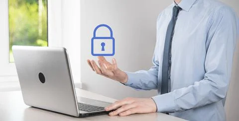 Cyber security network. Padlock icon and internet technology networking. Busi Foto stock