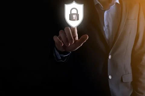 Cyber security network. Padlock icon and internet technology networking. Busi Foto stock