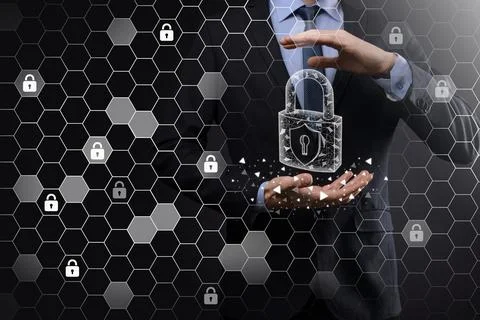 Cyber security network. Padlock icon and internet technology networking. Busi Stock Photos