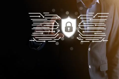 Cyber security network. Padlock icon and internet technology networking. Busi Stock Photos