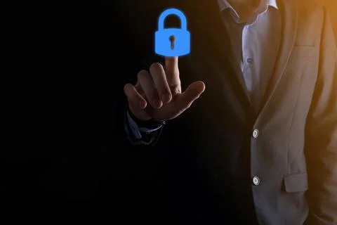 Cyber security network. Padlock icon and internet technology networking. Busi Stock Photos