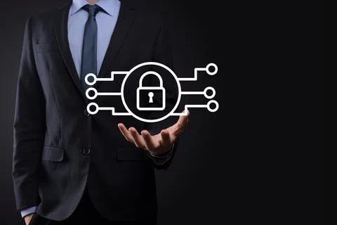 Cyber security network. Padlock icon and internet technology networking. Busi Foto stock