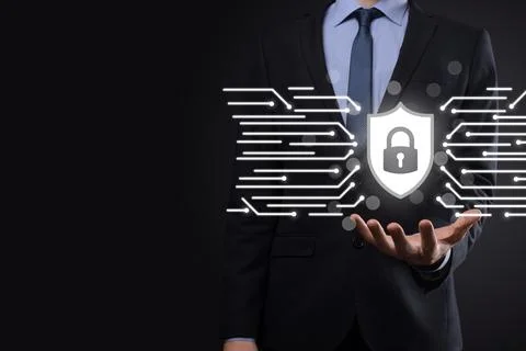 Cyber security network. Padlock icon and internet technology networking. Busi Stock Photos