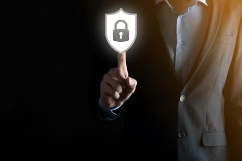 Cyber security network. Padlock icon and internet technology networking. Busi Foto stock