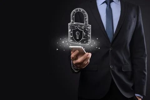 Cyber security network. Padlock icon and internet technology networking. Busi 스톡 사진