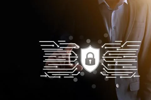 Cyber security network. Padlock icon and internet technology networking. Busi Foto stock