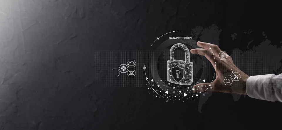 Cyber security network. Padlock icon and internet technology networking. Busi Stock Photos