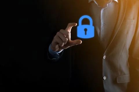 Cyber security network. Padlock icon and internet technology networking. Busi Stock Photos