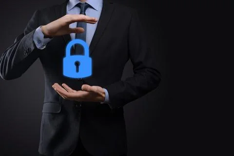 Cyber security network. Padlock icon and internet technology networking. Busi Foto stock