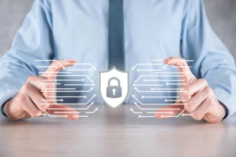 Cyber security network. Padlock icon and internet technology networking. Busi Stock Photos