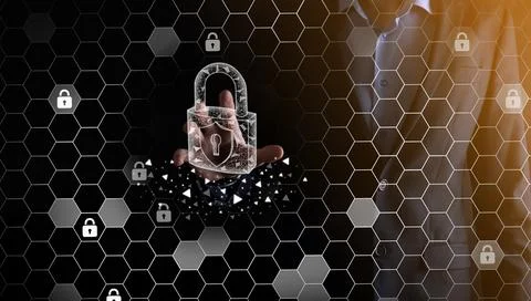 Cyber security network. Padlock icon and internet technology networking. Busi Stock Photos