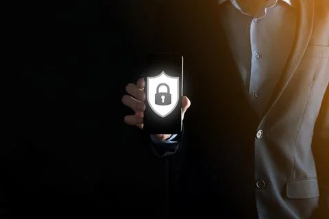 Cyber security network. Padlock icon and internet technology networking. Busi Stockfoto's