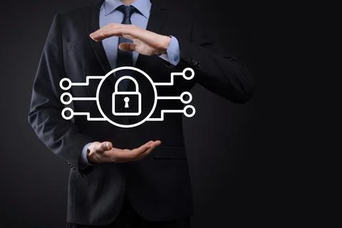 Cyber security network. Padlock icon and internet technology networking. Busi Stock Photos