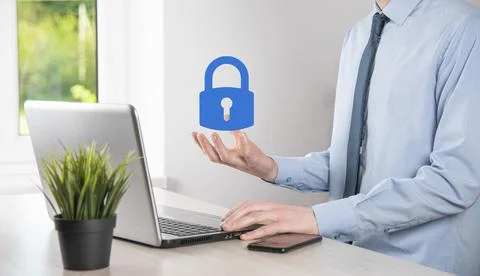 Cyber security network. Padlock icon and internet technology networking. Busi Stock Photos