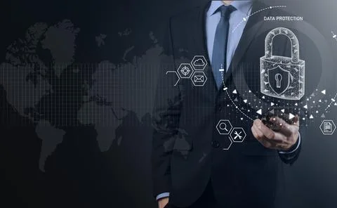 Cyber security network. Padlock icon and internet technology networking. Busi Stock Photos