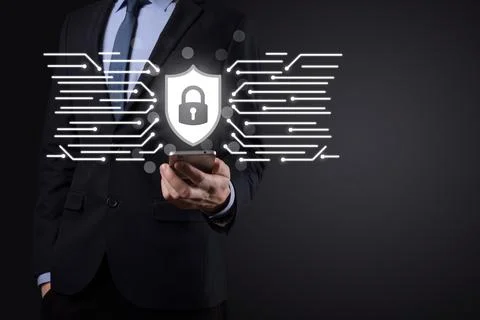 Cyber security network. Padlock icon and internet technology networking. Busi Stock Photos