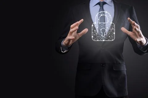 Cyber security network. Padlock icon and internet technology networking. Busi Stock Photos