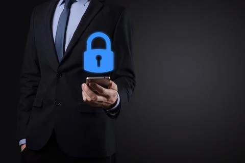 Cyber security network. Padlock icon and internet technology networking. Busi Stock Photos