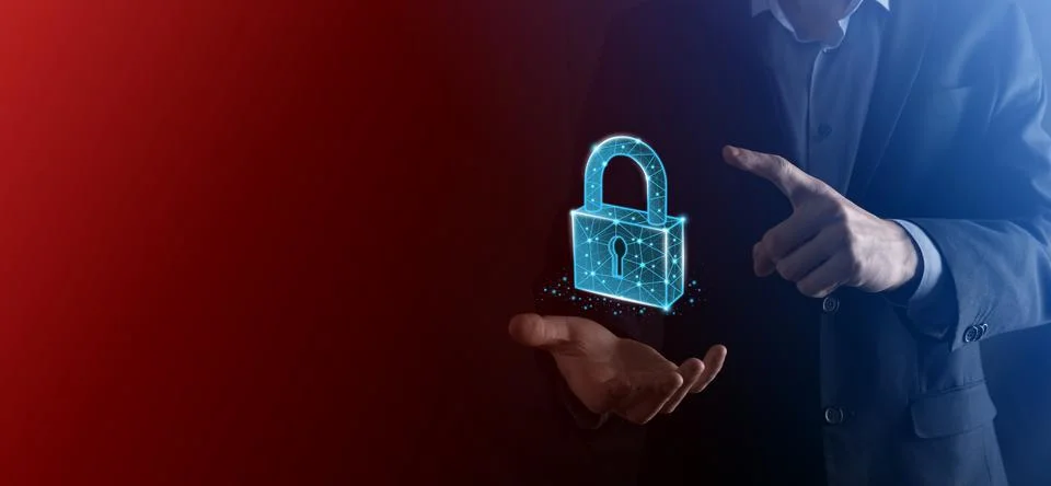 Cyber security network. Padlock icon and internet technology networking. Busi Stock Photos
