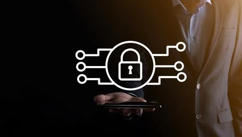 Cyber security network. Padlock icon and internet technology networking. Busi 스톡 사진