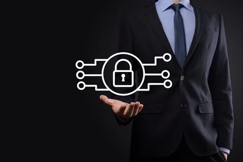 Cyber security network. Padlock icon and internet technology networking. Busi Stock Photos