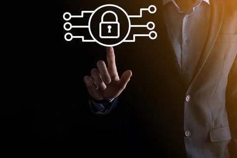 Cyber security network. Padlock icon and internet technology networking. Busi Stock Photos