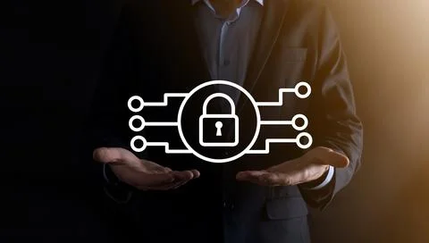Cyber security network. Padlock icon and internet technology networking. Busi Stock Photos