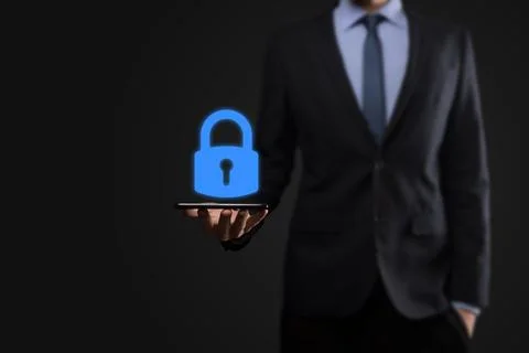 Cyber security network. Padlock icon and internet technology networking. Busi Stock Photos