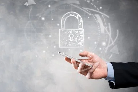 Cyber security network. Padlock icon and internet technology networking. Busi Stock Photos