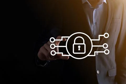 Cyber security network. Padlock icon and internet technology networking. Busi Stock Photos