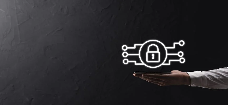 Cyber security network. Padlock icon and internet technology networking. Busi Stock Photos