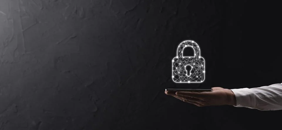 Cyber security network. Padlock icon and internet technology networking. Busi Stock Photos