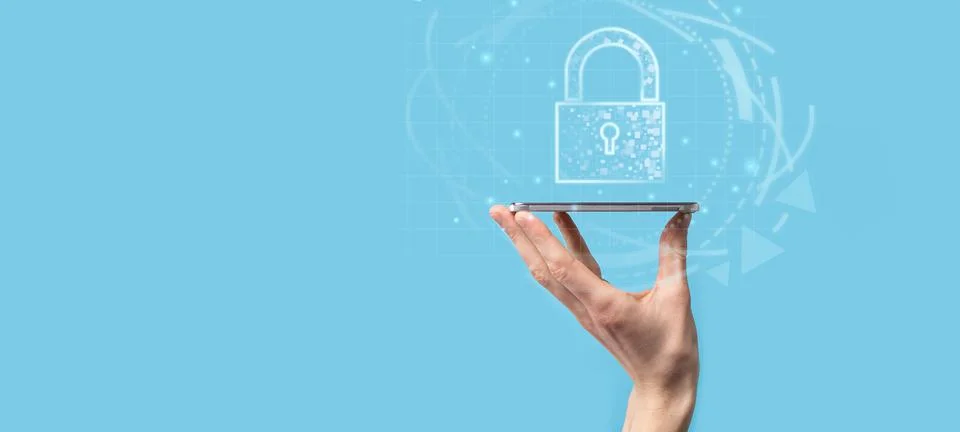 Cyber security network. Padlock icon and internet technology networking. Busi Stock Photos