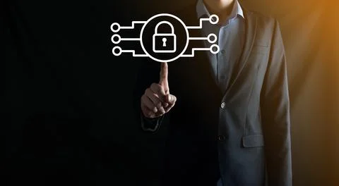 Cyber security network. Padlock icon and internet technology networking. Busi 写真素材