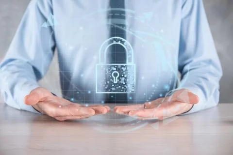 Cyber security network. Padlock icon and internet technology networking. Busi Stock Photos