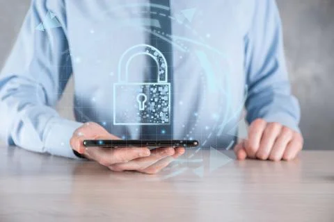 Cyber security network. Padlock icon and internet technology networking. Busi Stock Photos