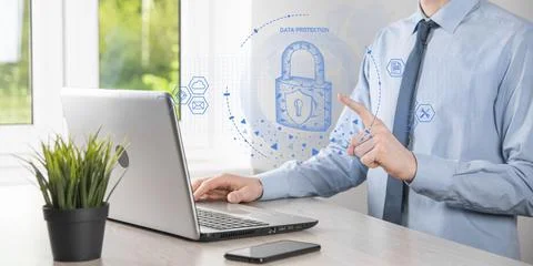 Cyber security network. Padlock icon and internet technology networking. Busi Stock Photos