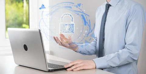 Cyber security network. Padlock icon and internet technology networking. Busi Stock Photos