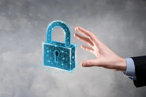Cyber security network. Padlock icon and internet technology networking. Busi Stock Photos