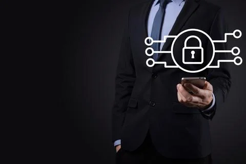 Cyber security network. Padlock icon and internet technology networking. Busi Stock Photos