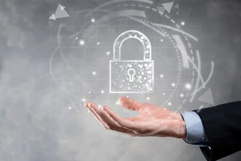 Cyber security network. Padlock icon and internet technology networking. Busi Stock Photos