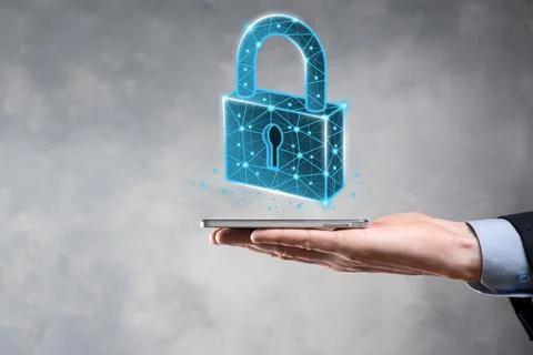 Cyber security network. Padlock icon and internet technology networking. Busi Stock Photos