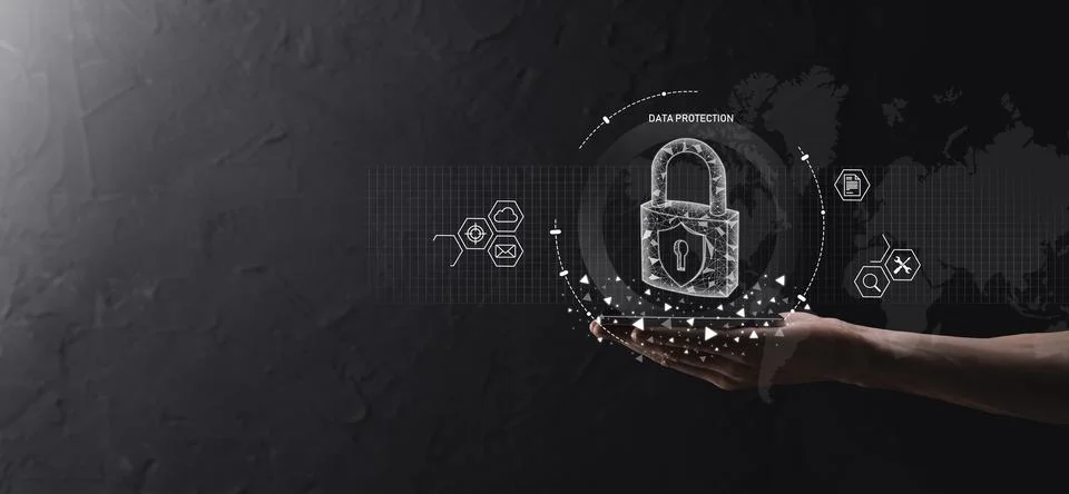 Cyber security network. Padlock icon and internet technology networking. Busi Stock Photos