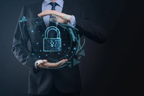 Cyber security network. Padlock icon and internet technology networking. Busi Stock Photos