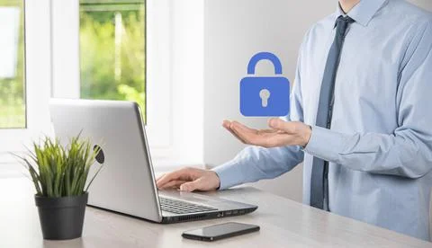 Cyber security network. Padlock icon and internet technology networking. Busi Stock Photos
