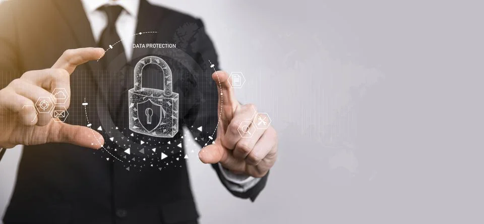 Cyber security network. Padlock icon and internet technology networking. Busi Stock Photos