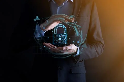 Cyber security network. Padlock icon and internet technology networking. Busi 写真素材