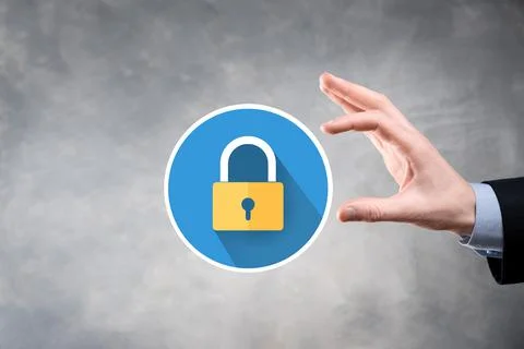 Cyber security network. Padlock icon and internet technology networking. Busi Stock Photos