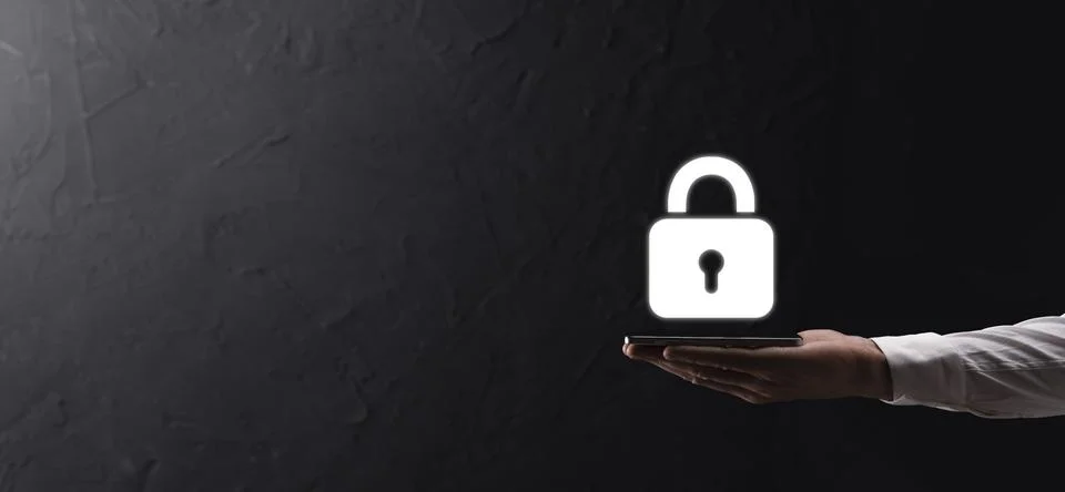 Cyber security network. Padlock icon and internet technology networking. Busi Stock Photos