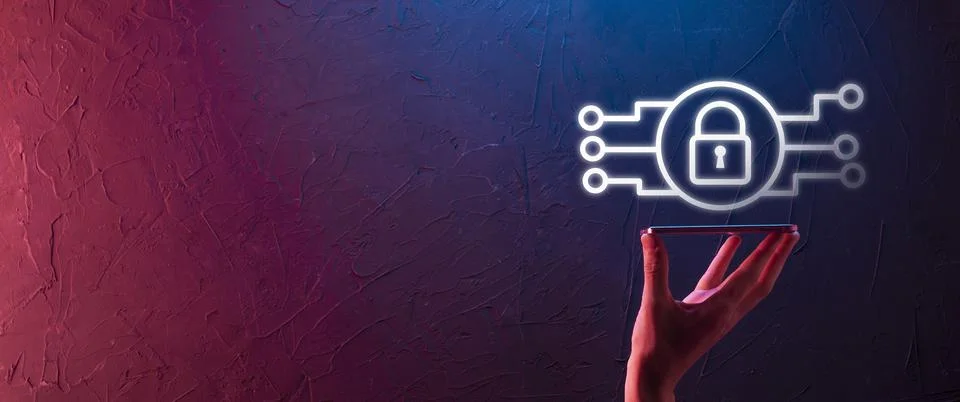 Cyber security network. Padlock icon and internet technology networking. Busi Foto stock
